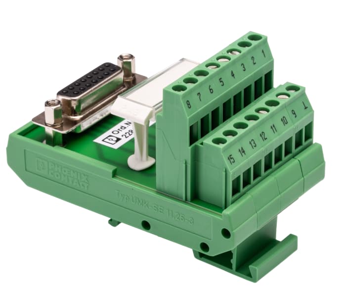 Phoenix Contact FLKM-D15 SUB/B Series 15-Contact Female Interface Module, D-sub Connector, DIN Rail Mount, 2.5A