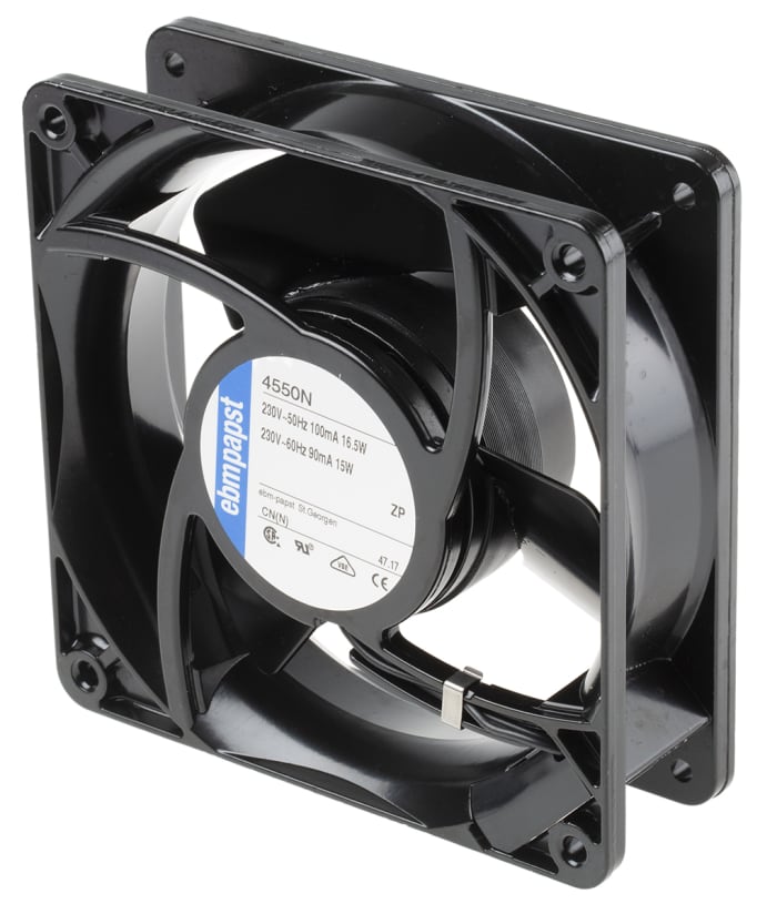 Ventilador Axial ebm-papst 4000 N de 119 x 119 x 38mm, 230 V ac, 16.5W, 2550rpm, caudal 145m³/h, 44dB