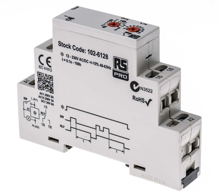 Timer Relay SPDT víceúčelové funkce šroubové SPDT 12 → 230V ac/dc