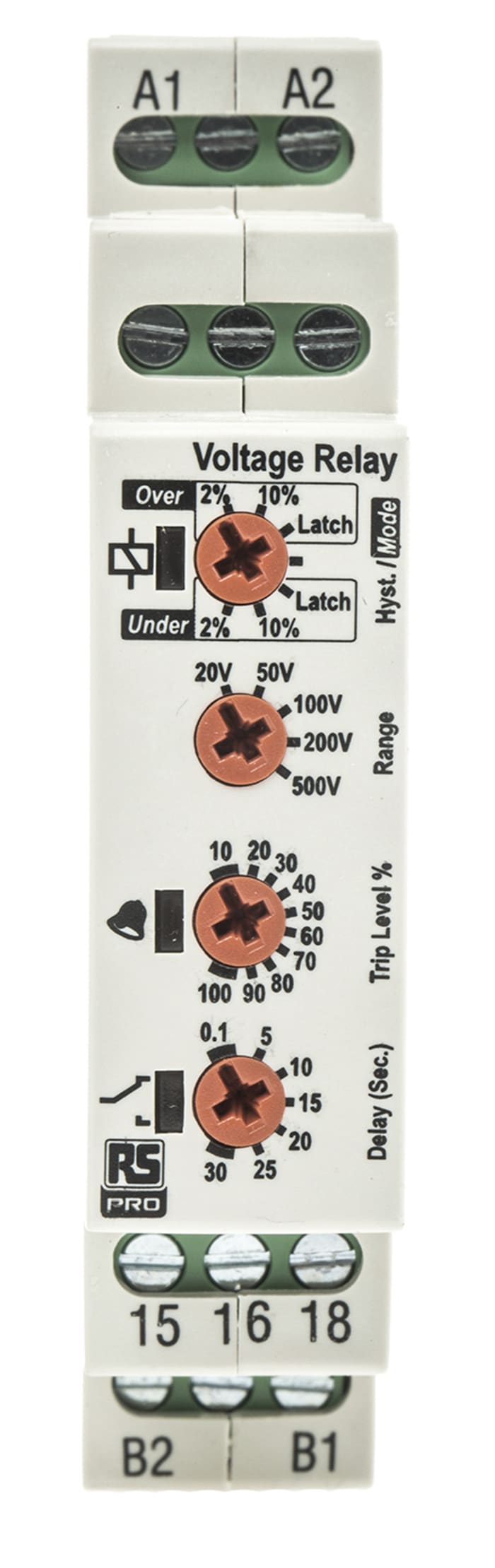 RS PRO Voltage Monitoring Relay, 1 Phase, SPDT, Maximum of 500 V, DIN Rail