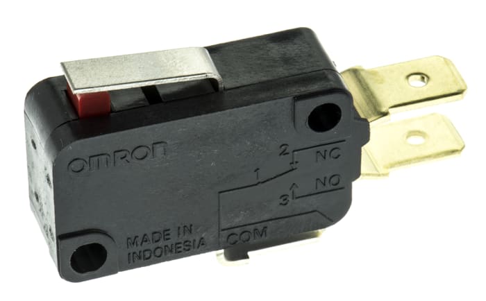 Omron Short Lever Micro Switch, Tab Terminal, 16 A @ 250 V ac, SP-CO, IP40
