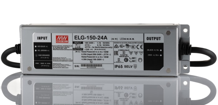 Mean Well ELG-150-24A, Akım Sınırlamalı Ayarlanabilir LED Sürücü (LED Driver) 150W, 24V, ELG-150 Serisi