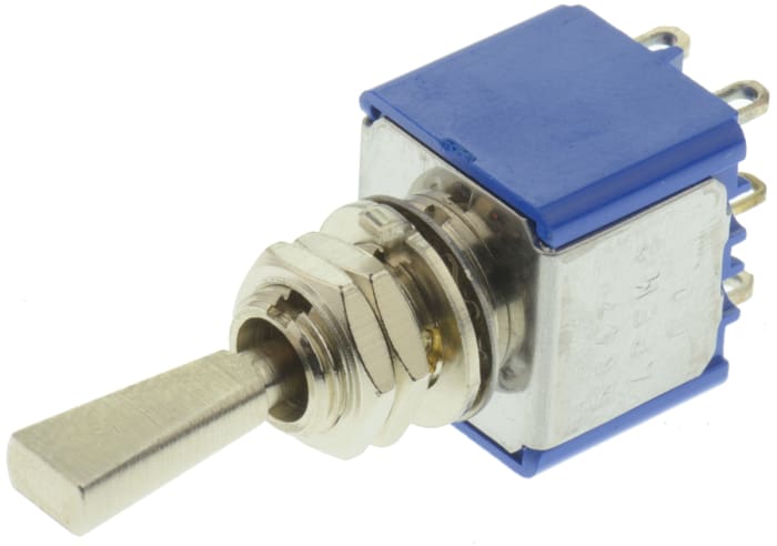 APEM Toggle Switch, Panel Mount, (On)-Off-(On), DPST, Solder Terminal
