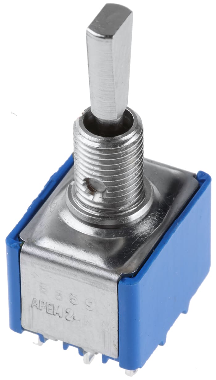 APEM Toggle Switch, Panel Mount, On-Off-On, 3PDT, Solder Terminal