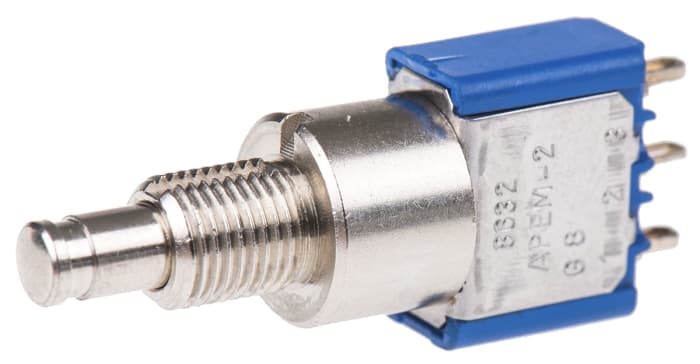 APEM Miniature Push Button Switch, Momentary, Panel Mount, 6.5mm Cutout, SPDT, 250V ac