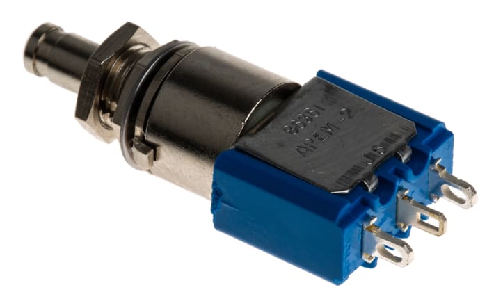 APEM Miniature Push Button Switch, Latching, Panel Mount, 6.5mm Cutout, SPDT, 250V ac