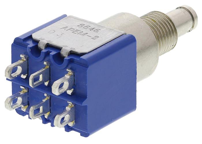 APEM Miniature Push Button Switch, Latching, Panel Mount, 6.5mm Cutout, DPDT, 250V ac
