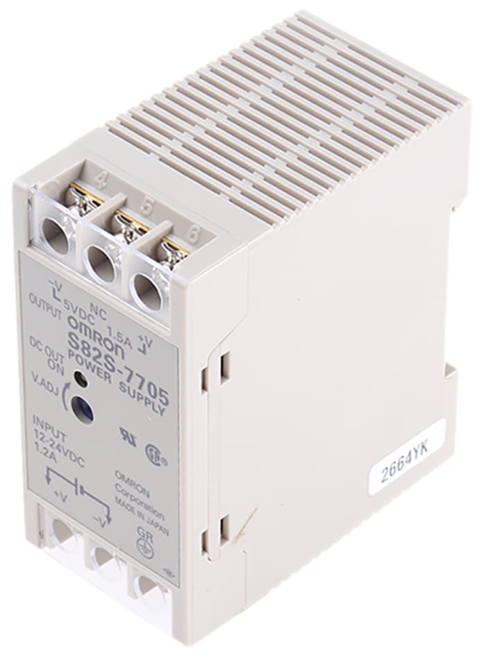 Omron S82S Switched Mode DIN Rail Power Supply, 5V dc, 1.5A Output, 7.5W