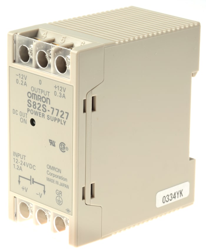 Omron S82S Switch Mode DIN Rail Power Supply, 24V dc, 12V dc, 200 mA, 300 mA Output, 7.5W