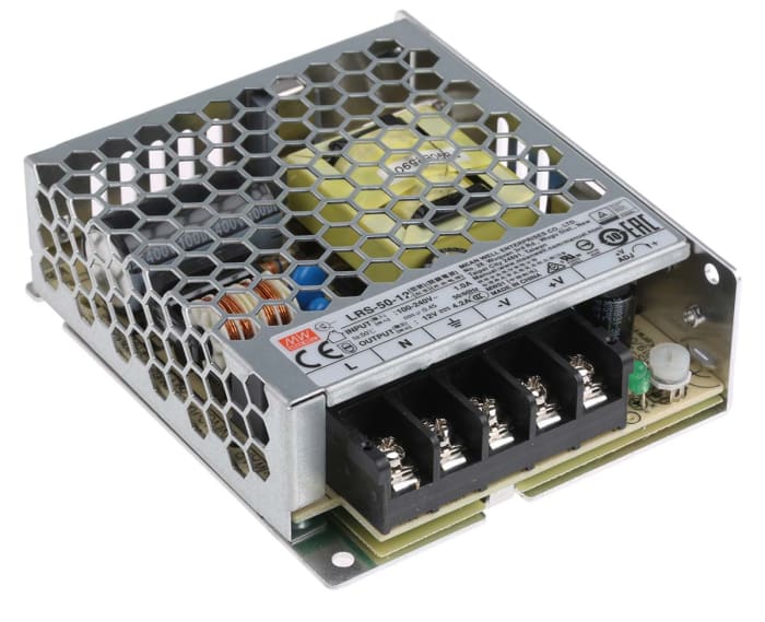 MEAN WELL Switching Power Supply, LRS-50-12, 12V dc, 4.2A, 50W, 1 Output, 120 → 373 V dc, 85 → 264 V ac