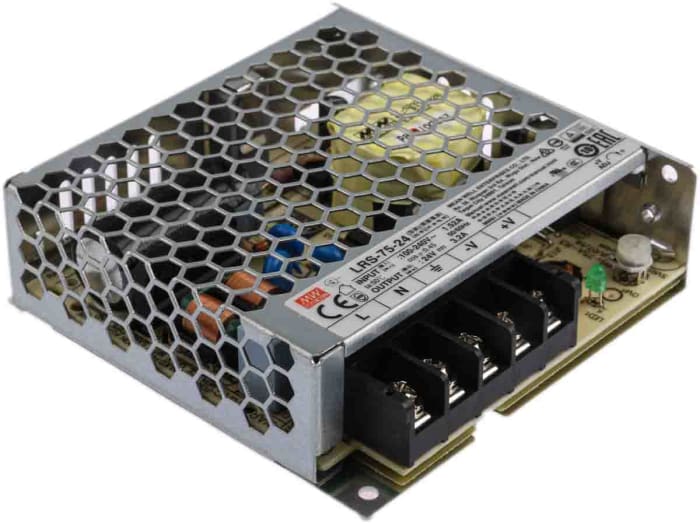 MEAN WELL Switching Power Supply, LRS-75-24, 24V dc, 3.2A, 76.8W, 1 Output, 120 → 373 V dc, 85 → 264 V ac