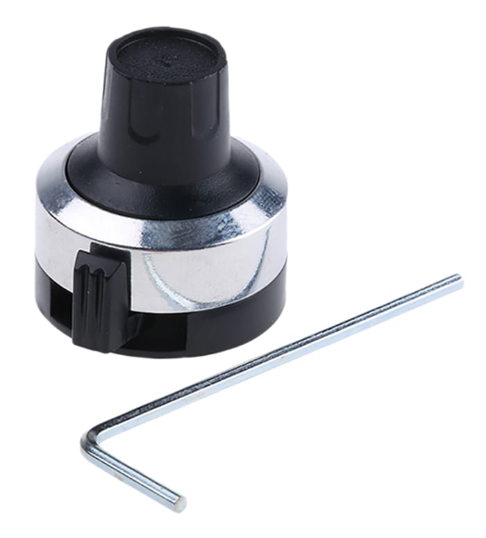 Atoms 6.35mm Black, Chrome Potentiometer Knob for 6.35mm Shaft Splined, 90-67331H