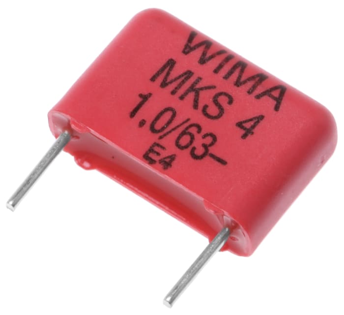 WIMA MKS4 Polyester Film Capacitor, 40 V ac, 63 V dc, ±10%, 1μF, Through Hole