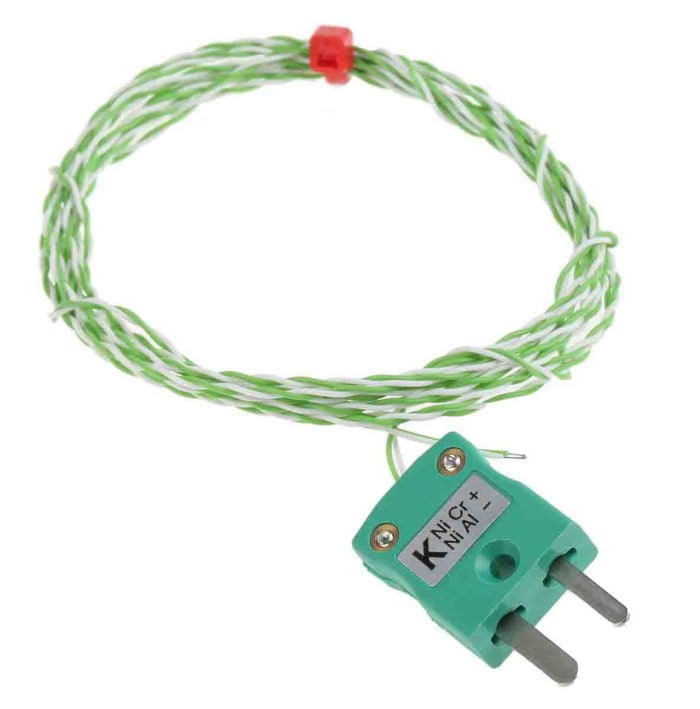 Thermocouple à jonction exposée RS PRO type K Ø 1/0.2mm, L 2m, +250°C max à Fiche mâle miniature