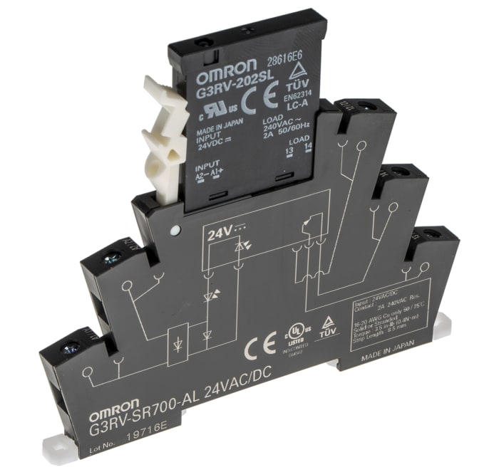 Omron G3RV-SR Series Solid State Relay, 2 A Load, DIN Rail Mount, 264 V ac Load, 24 V ac/dc Control