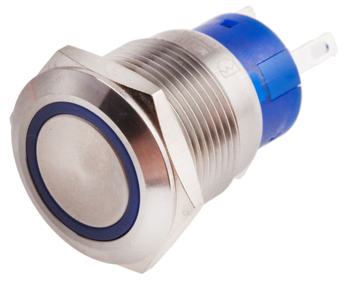 RS PRO Illuminated Push Button Switch, Latching, Panel Mount, 19.2mm Cutout, SPDT, Blue LED, 250V ac, IP67