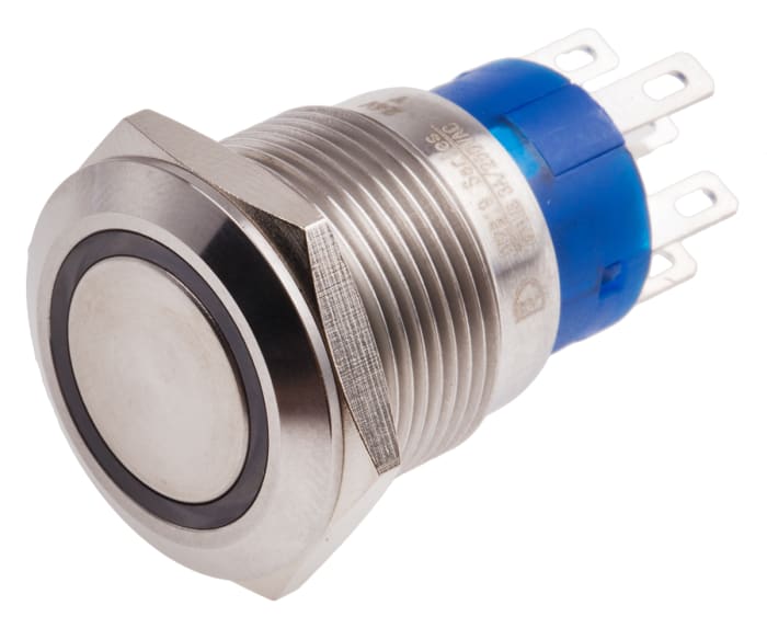 RS PRO Illuminated Push Button Switch, Momentary, Panel Mount, 19.2mm Cutout, DPDT, Yellow LED, 250V ac, IP67