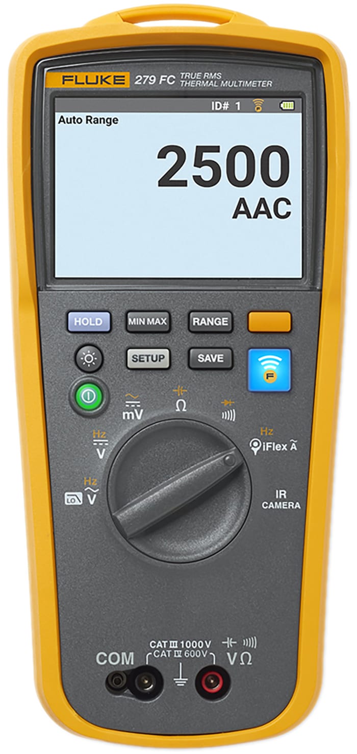 Fluke 279 FC Handheld LCD Thermal Imaging Multimeter, True RMS, 2.5kA ac Max, 1000V ac Max