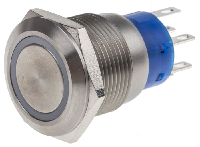 RS PRO Illuminated Push Button Switch, Momentary, Panel Mount, 19.2mm Cutout, DPDT, Yellow LED, 250V ac, IP67