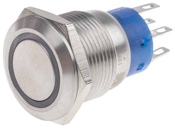 RS PRO Illuminated Push Button Switch, Latching, Panel Mount, 19.2mm Cutout, DPDT, Yellow LED, 250V ac, IP67