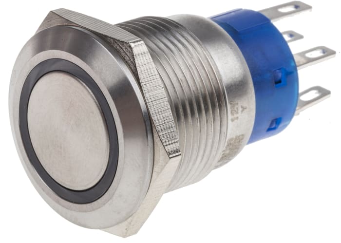 RS PRO Illuminated Push Button Switch, Latching, Panel Mount, 19.2mm Cutout, DPDT, Yellow LED, 250V ac, IP67