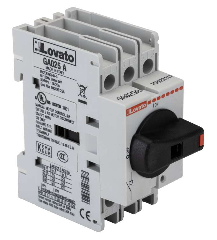 Lovato 3P Pole Isolator Switch - 25A Maximum Current, 22kW Power Rating, IP65
