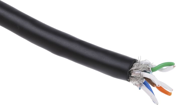 RS PRO, 100m Cat7, Black, SF/FTP Shielded, Unterminated PVC Sheath