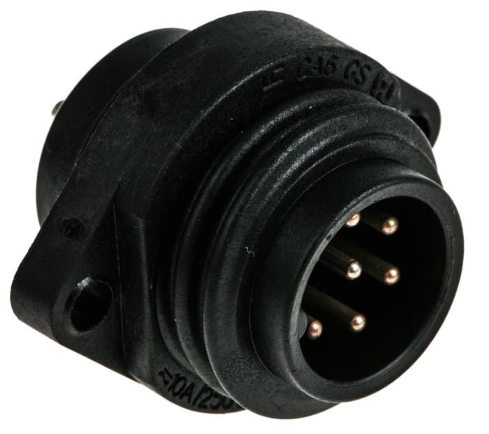 Conector circular Hirschmann macho serie CA de 6 + PE vías macho, Montaje de Reborde, IP67
