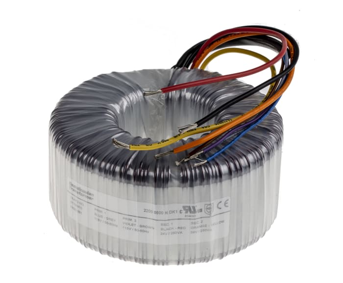 Transformador toroidal RS PRO, Tensión 2 x 24V ac, Potencia 500VA, Montaje superficial