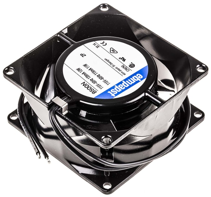 ebm-papst 8000 N Series Axial Fan, 115 V ac, AC Operation, 61m³/h, 11W, 96mA Max, 80 x 80 x 38mm