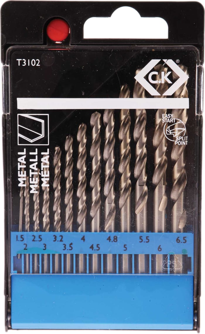 CK 13-Piece Twist Drill Bit Set for Multi-Material, 6.5mm Max, 1.5mm Min, HSS Bits