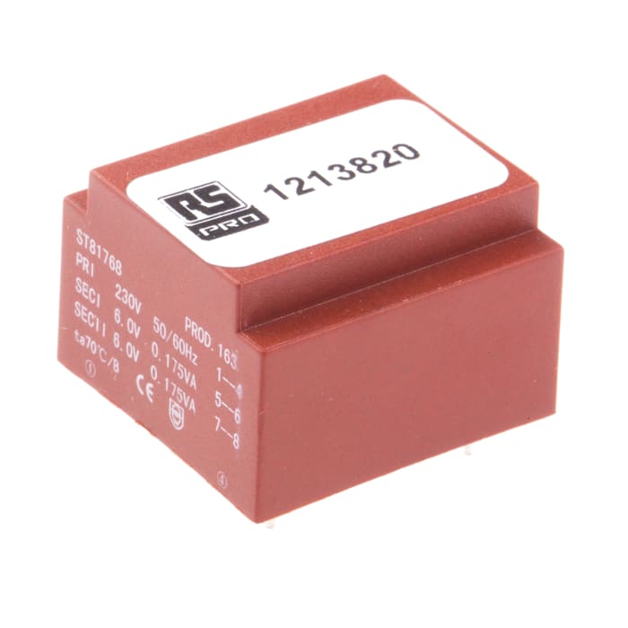 Transformátor PCB, sekundární napětí: 2 x 6V ac, počet výstupů: 2 Montáž na plošný spoj 0.35VA