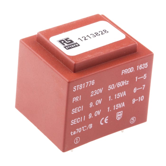 Transformateur pour circuit imprimé RS PRO, 2 x 9V c.a., 230V c.a., 2.3VA, 2 sorties