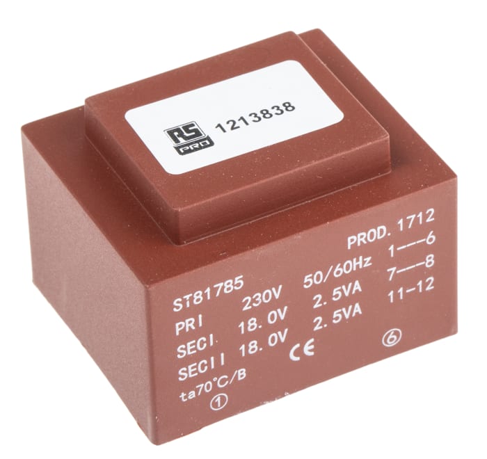 RS PRO 2 x 18V ac 2 Output PCB Mount PCB Transformer, 5VA