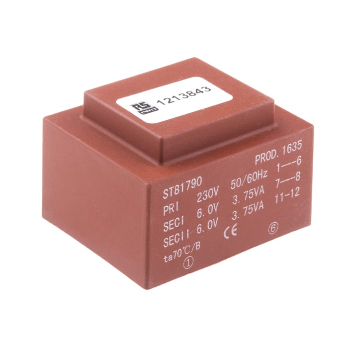 Transformateur pour circuit imprimé RS PRO, 2 x 6V c.a., 230V c.a., 7.5VA, 2 sorties