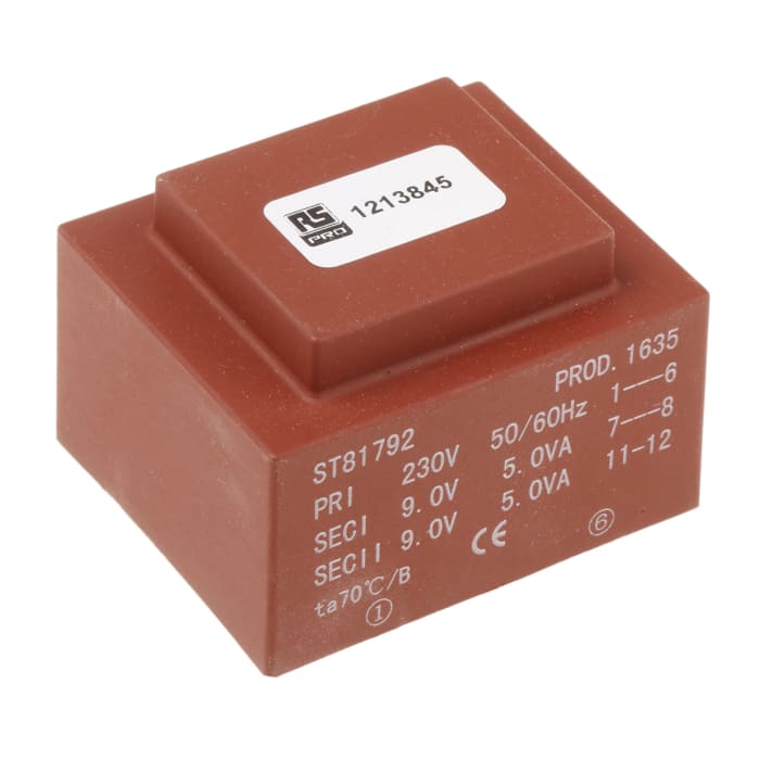 Transformateur pour circuit imprimé RS PRO, 2 x 9V c.a., 230V c.a., 10VA, 2 sorties