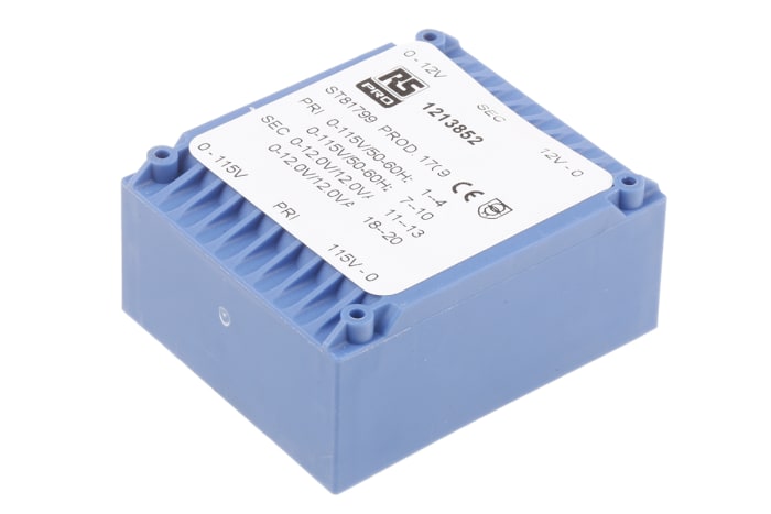 RS PRO 2 x 12V ac 2 Output PCB Mount PCB Transformer, 24VA, IEC 61558-2-6