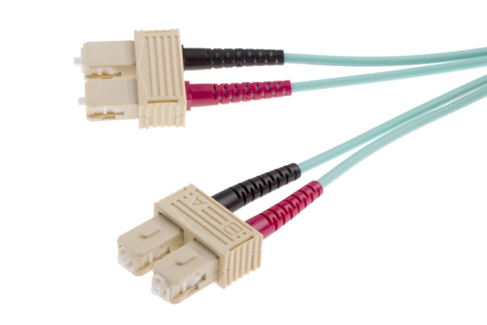 RS PRO SC to SC Duplex Multi Mode OM4 Fibre Optic Cable, 900μm, Blue, 2m