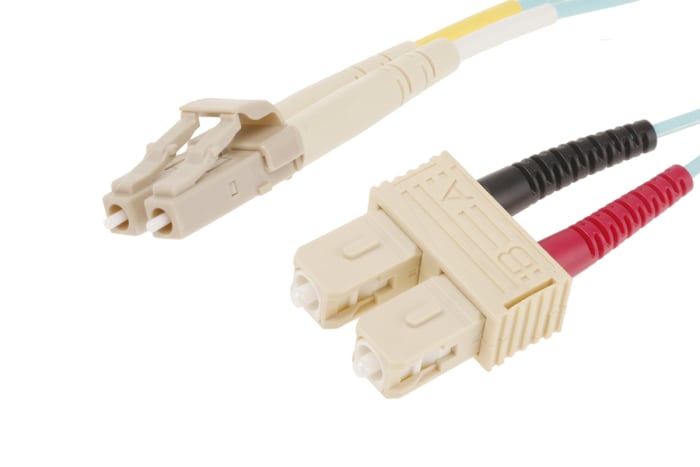 Cable de fibra óptica RS PRO OM4, con A: LC, con B: SC, long. 3m, funda de , funda libre de halógenos y bajo nivel de