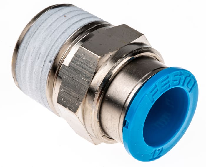 Festo QS Series Straight Threaded Adaptor, R 1/2 Male to Push In 12 mm, Threaded-to-Tube Connection Style, 153010