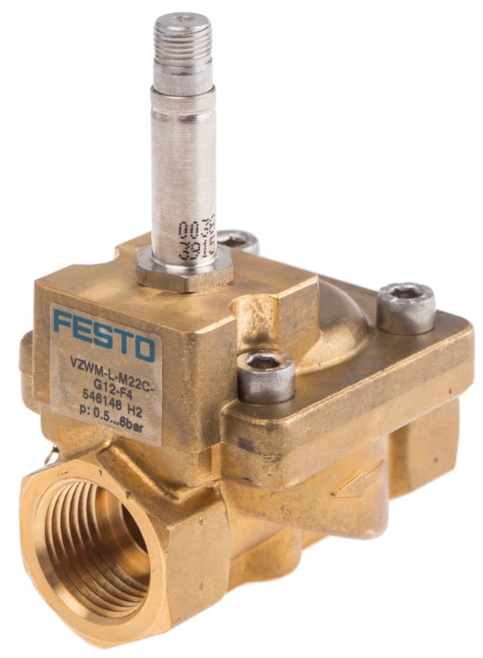 Electrodistributeur pneumatique Festo série VZWM fonction 2/2, Bobine/Ressort, G 1/2, 24 V dc, 110/230 V ac