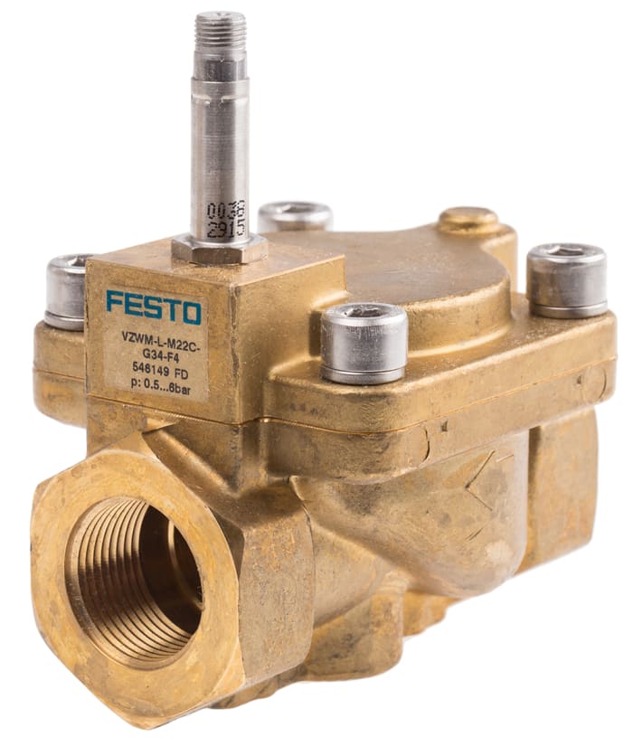Electrodistributeur pneumatique Festo série VZWM fonction 2/2, Bobine/Ressort, G 3/4
