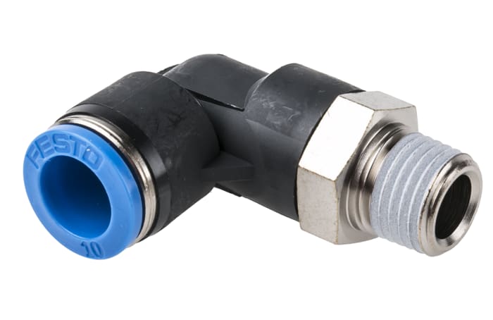 Festo QS Series Elbow Threaded Adaptor, R 1/4 Male to Push In 10 mm, Threaded-to-Tube Connection Style, 153051