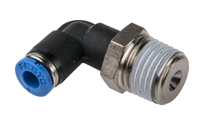 Festo QS Series Elbow Threaded Adaptor, R 1/4 Male to Push In 4 mm, Threaded-to-Tube Connection Style, 190659