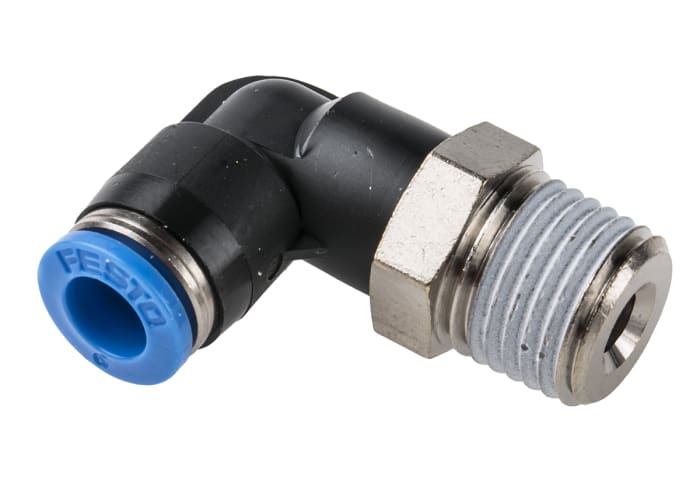 Festo QS Series Elbow Threaded Adaptor, R 1/4 Male to Push In 6 mm, Threaded-to-Tube Connection Style, 153047