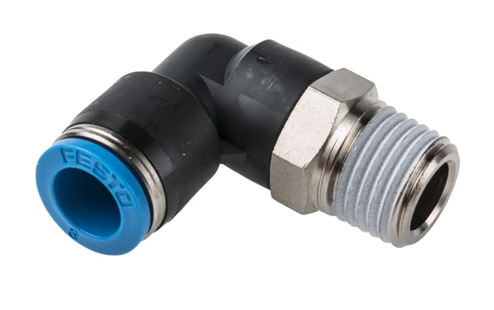 Festo QS Series Elbow Threaded Adaptor, R 1/4 Male to Push In 8 mm, Threaded-to-Tube Connection Style, 153049