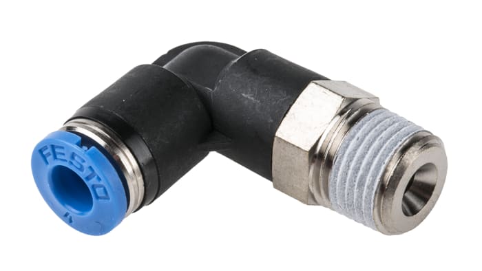 Racor neumático Festo QS, Adaptador de rosca acodado, orientable, con. A Macho R 1/8, con. B Encaje a presión, 4 mm