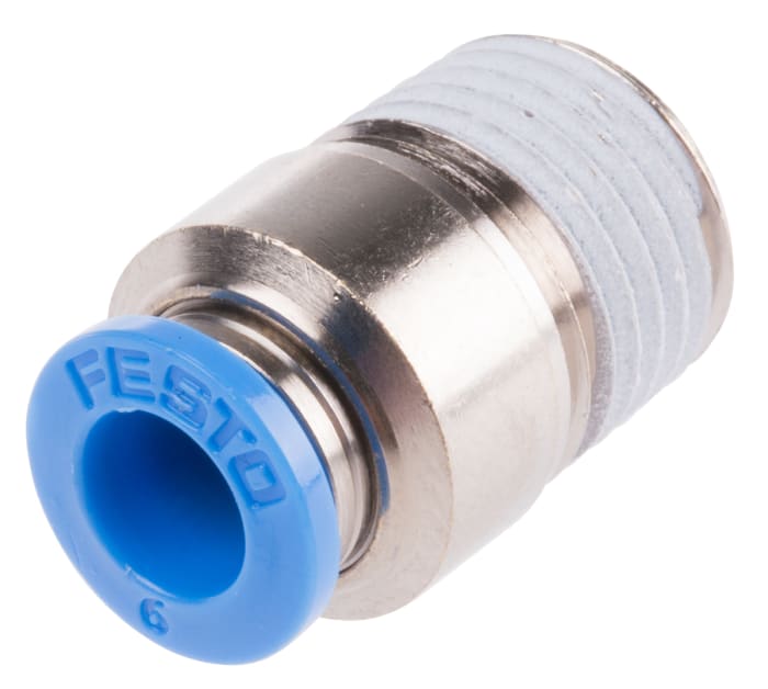 Festo QS Series Straight Threaded Adaptor, R 1/4 Male to Push In 6 mm, Threaded-to-Tube Connection Style, 153014