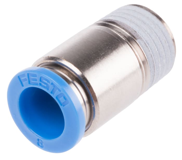 Festo QS Series Straight Threaded Adaptor, R 1/4 Male to Push In 8 mm, Threaded-to-Tube Connection Style, 153016