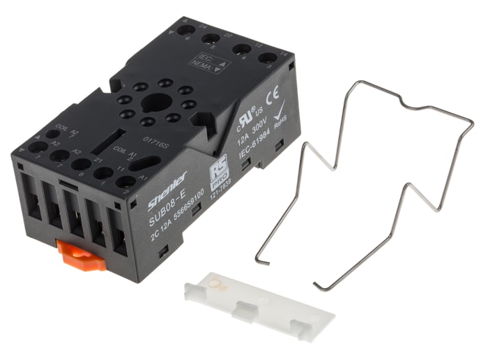RS PRO 8 Pin 300V DIN Rail Relay Socket, for use with RS PRO RUB Relays